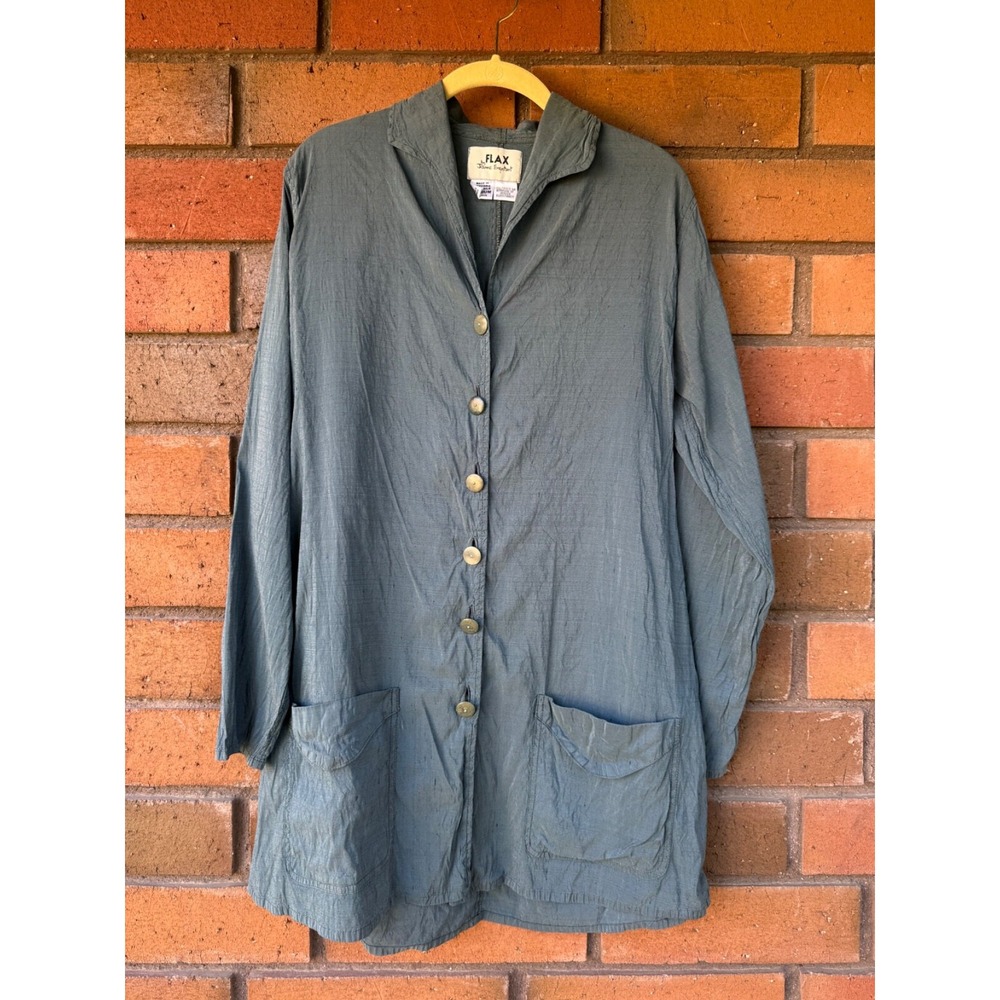 FLAX by Jeanne Engelhart Silk Chore Coat Artist Jacket Vintage | Blue | Size M‎